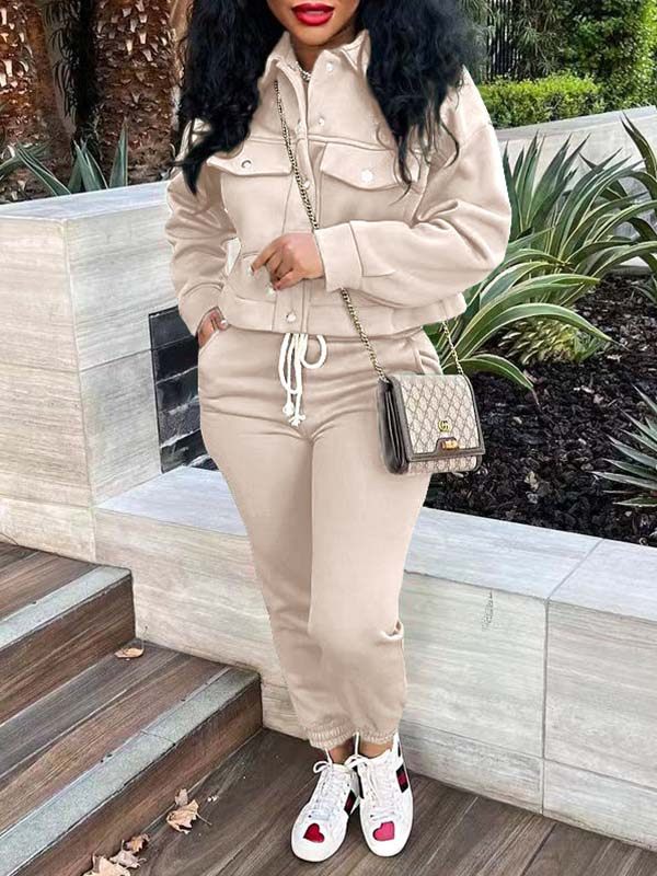 Goosudu Snap-Front Top & Drawstring Pants Set