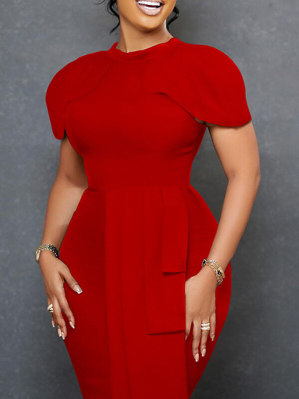 Goosudu Solid Cap-Sleeve Bodycon Dress