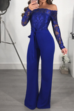 Goosudu Sexy Solid Lace Off the Shoulder Boot Cut Jumpsuits