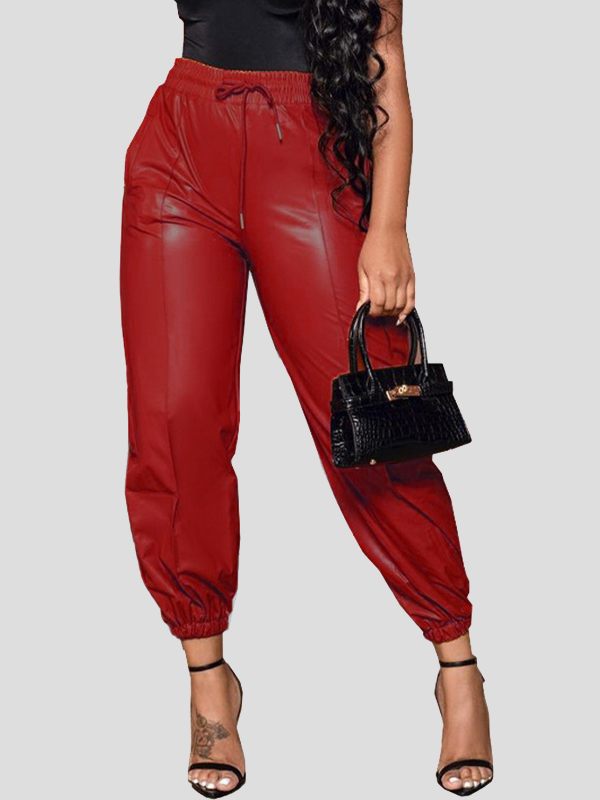 Goosudu Drawstring Faux-Leather Jogger Pants