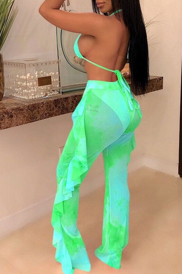 Goosudu Butterfly Print Mesh Elegant High Waist Bikini & Pants