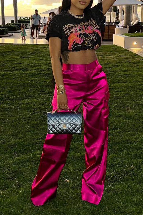 Goosudu Solid Color Modern Multi Pocket Pants