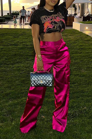 Goosudu Solid Color Modern Multi Pocket Pants