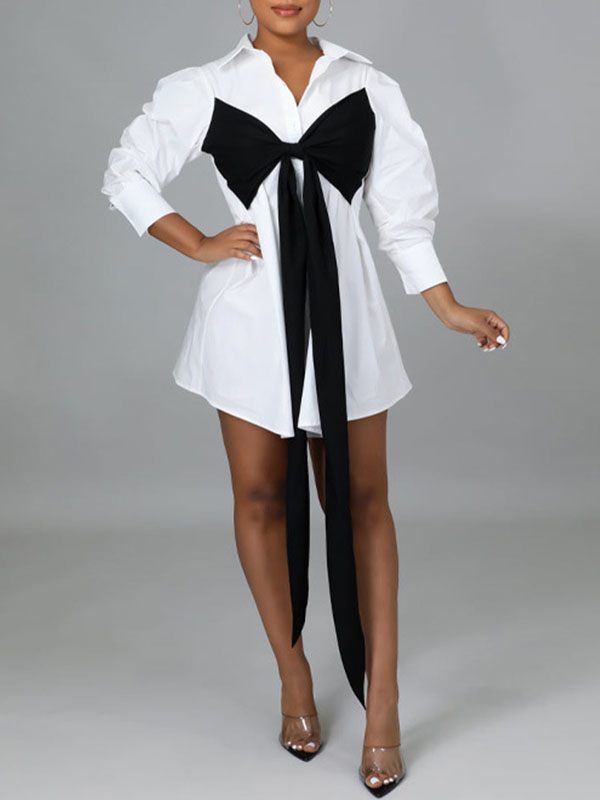 Goosudu Plus Size Two-Tone Tied Shirt Dress