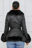 Goosudu Faux Fur Leather Jacket with Cord Long Outerwear
