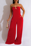 Goosudu Fashion Solid Color U-Shaped Buckle Wrap Chest Tie Rope Wide-Leg Jumpsuit