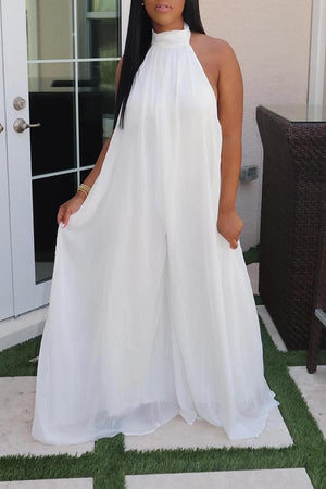 Goosudu Fashion Halter Open-back Wide Leg Chiffon Jumpsuit