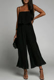 Goosudu Sleek Loose Pleated Ruffled Wrap-chest Sling Jumpsuit