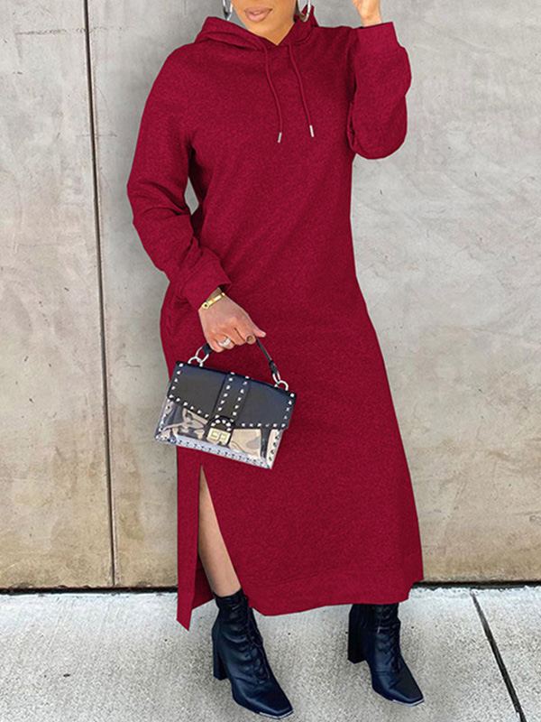 Goosudu Solid Slit Hoodie Dress