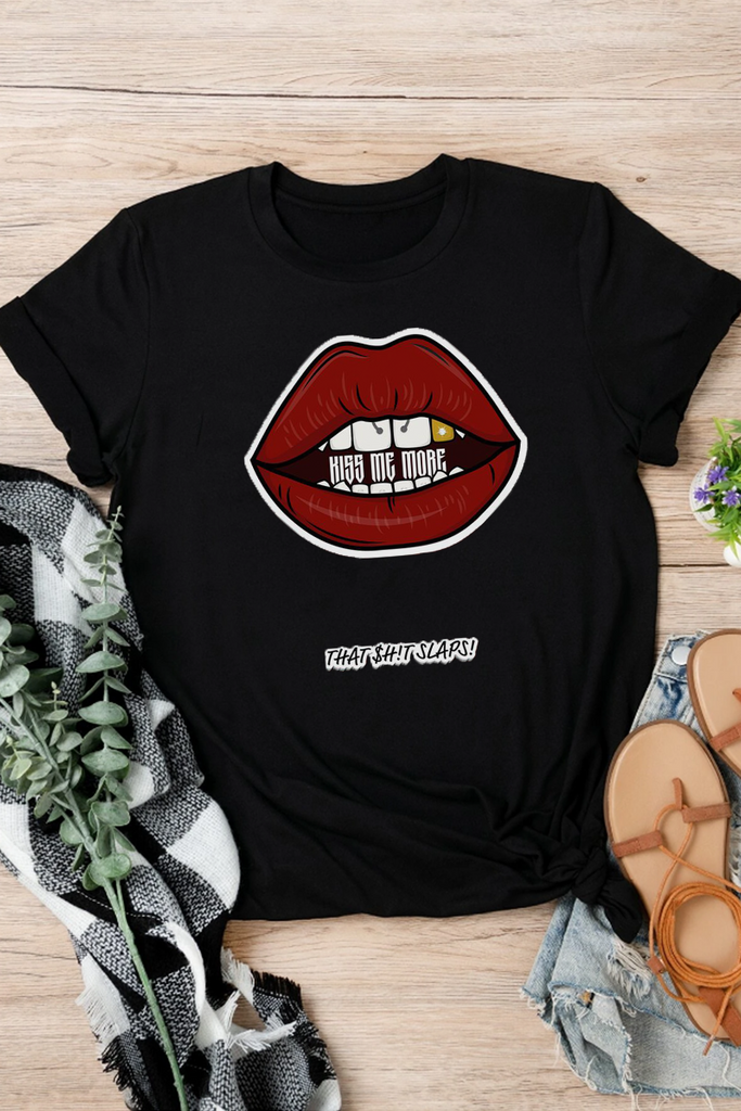 Goosudu Street Daily Lips Printed Letter O Neck T-Shirts
