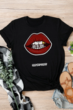 Goosudu Street Daily Lips Printed Letter O Neck T-Shirts