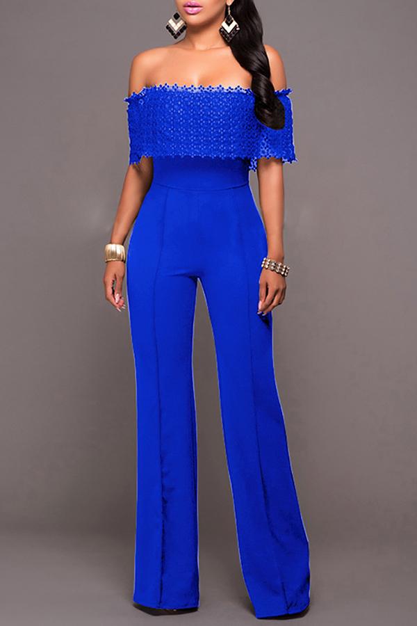 Goosudu Elegant Off Shoulder Lace Wide Leg Jumpsuit
