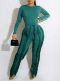Goosudu Solid Bodysuit & Fringe Pants Set