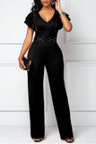 Goosudu Casual Fashion Layered Ruffle Sleeve V-Neck Jumpsuit