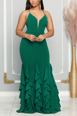 Goosudu Sweet Daily Elegant Patchwork Flounce Solid Color Spaghetti Strap Dresses