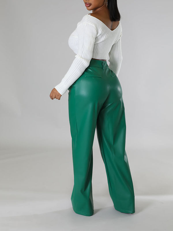 Goosudu Wide-Leg Faux-Leather Pants