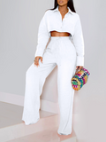 Goosudu Solid Cropped Shirt & Wide-Leg Pants Set