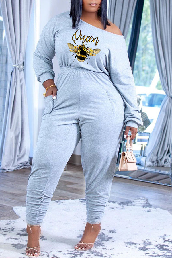 Goosudu Casual Off-Shoulder Printed Ruched Jumpsuit