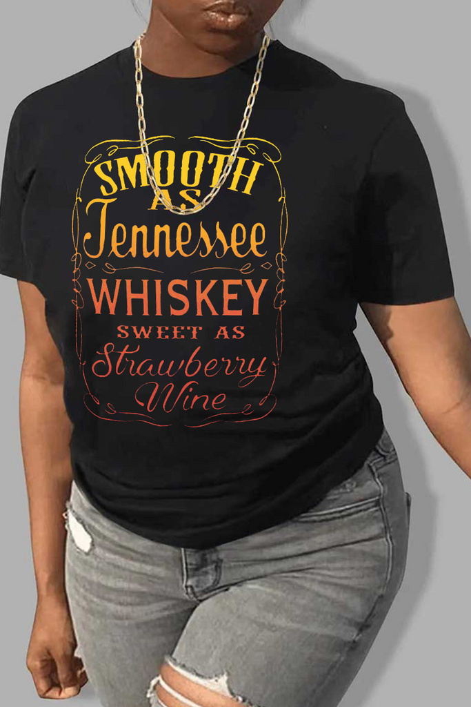 Goosudu Casual Daily Print Patchwork Letter O Neck T-Shirts