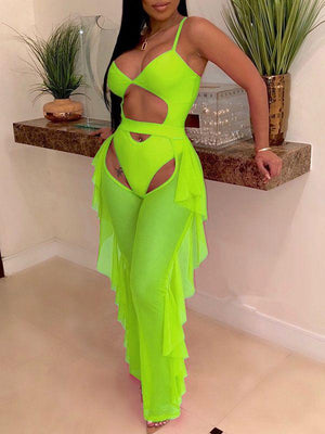 Goosudu Cutout One-Piece With Sheer Pants