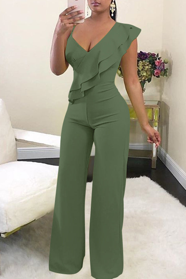 Goosudu Casual Fashion Asymmetric Ruffle Jumpsuit