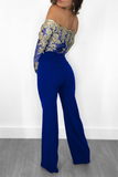 Goosudu Sexy Solid Lace Off the Shoulder Boot Cut Jumpsuits