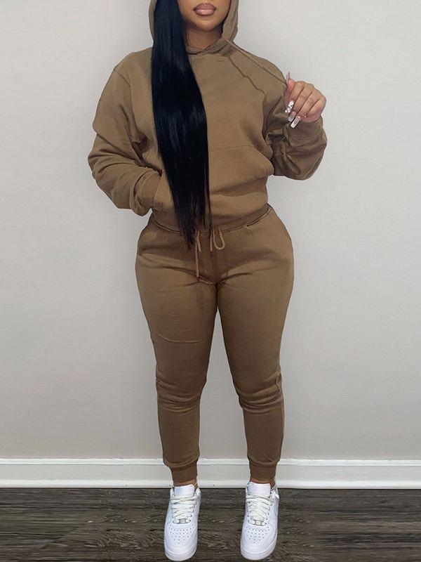 Goosudu Solid Hoodie & Pants Set