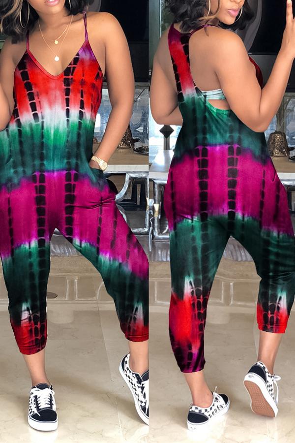 Goosudu Classic Tie Dye V-neck Pocket Jumpsuit