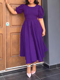 Goosudu Solid Puff-Sleeve Dress