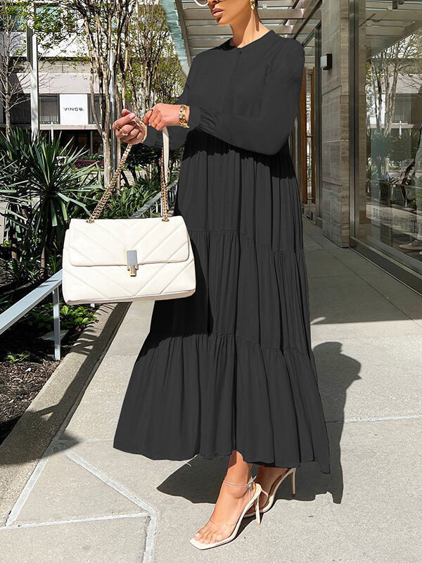 Goosudu Solid Tiered Ruffle Dress