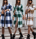 Goosudu Women's Plaid Long Jacket Lapel One Button Down Plaid Woolen Shirt Jacket
