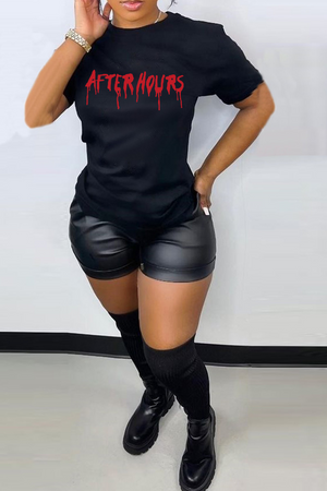 Goosudu Daily Vintage Print Patchwork Letter O Neck T-Shirts