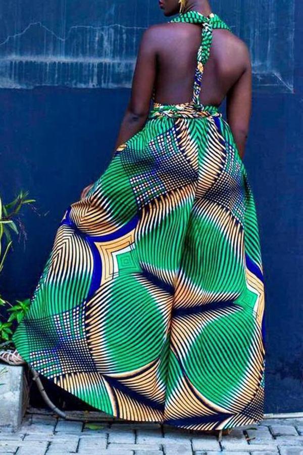 Goosudu Fashionable Geometric Print Multi-wear Loose Wide-leg Jumpsuit