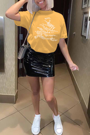 Goosudu Casual Print Patchwork O Neck T-Shirts