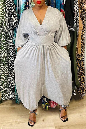 Goosudu Deep V Neck Pocket Casual Jumpsuit