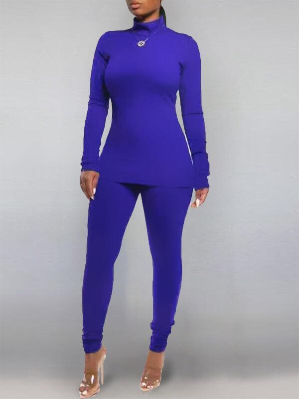 Goosudu Solid Turtleneck Top & Pants Set (7 colors)