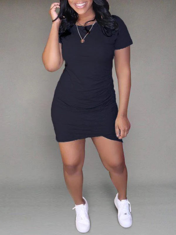 Goosudu Solid Asymmetric Tee Dress