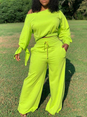 Goosudu Solid Sweatshirt & Wide-Leg Pants Set