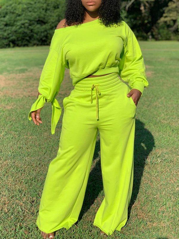 Goosudu Solid Sweatshirt & Wide-Leg Pants Set