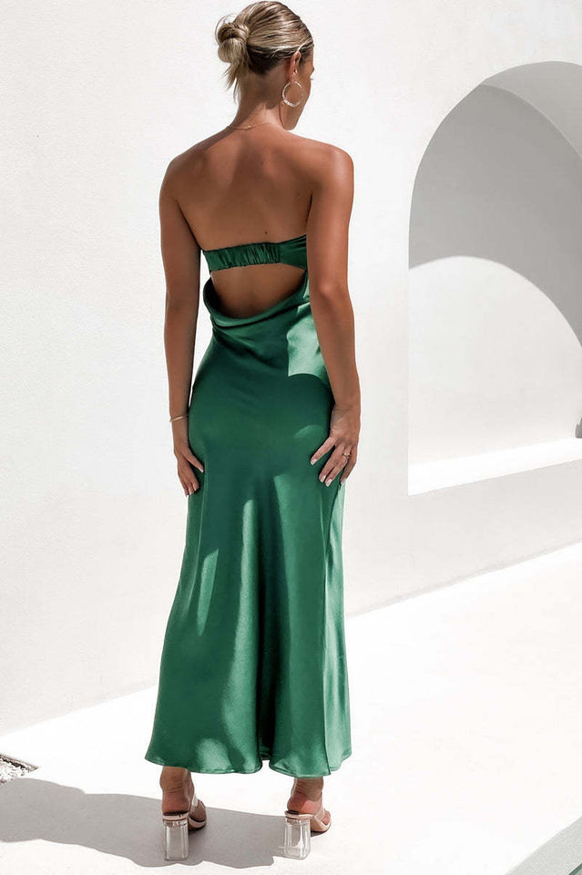 Goosudu Half Open Back Sleeveless Silky Dress