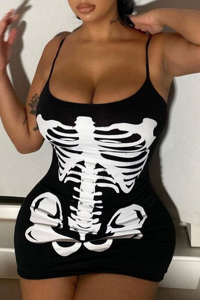 Goosudu Sexy Casual Print Backless Spaghetti Strap Sleeveless Dress Dresses