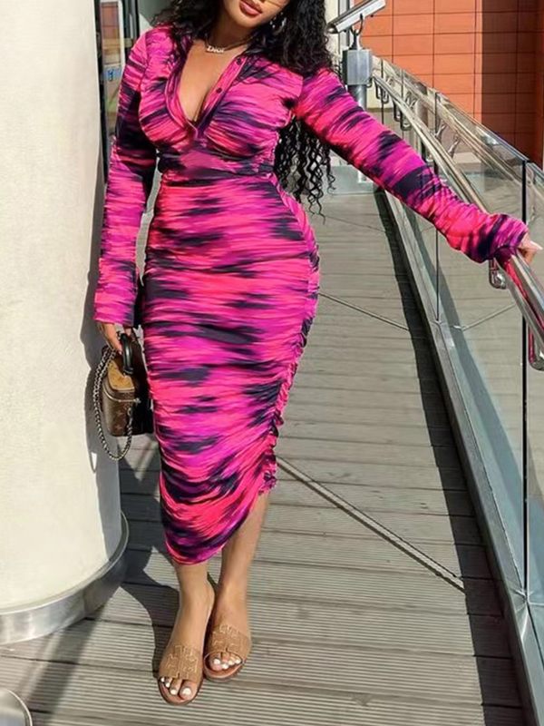 Goosudu Printed Button-Front Ruched Dress