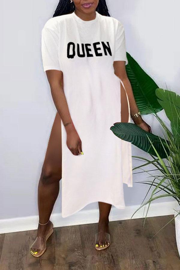 Goosudu Letter Print High Split On-trend T-Shirt