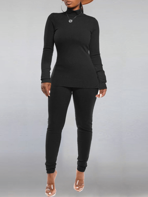 Goosudu Solid Turtleneck Top & Pants Set (7 colors)