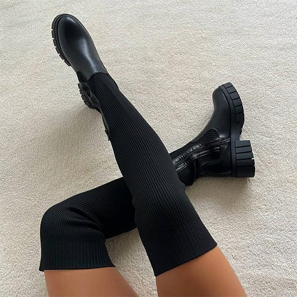 Goosudu Knitted Over The Knee Thigh High Long Boots