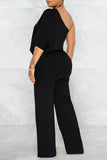 Goosudu Fashion Show Waist One Shoulder Casual Pants Open Back Short Sleeve Jumpsuit