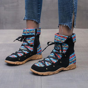 Goosudu Vintage Mutilcolor Pattern Short Boots