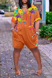 Goosudu Casual Loose Pocket Graffiti Print Short Sleeved Rompers
