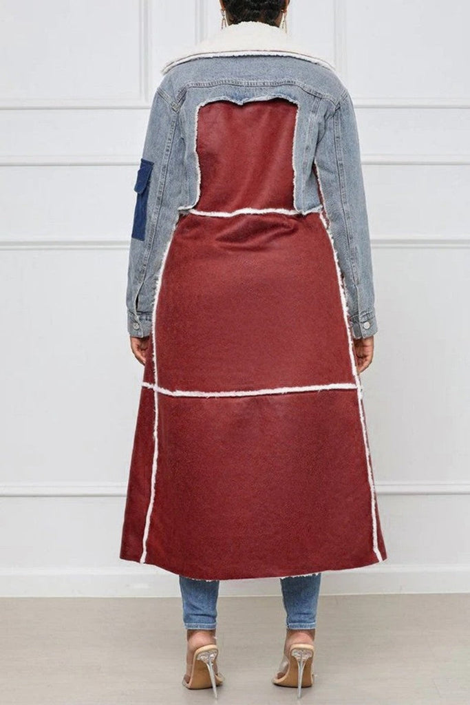 Goosudu Casual Patchwork Cardigan Turndown Collar Long Sleeve Regular Denim Jacket