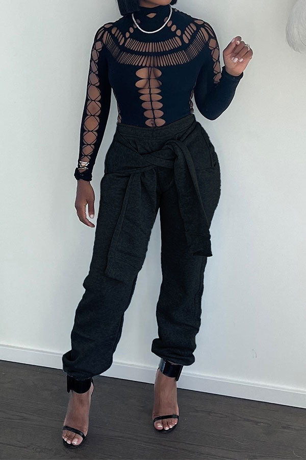 Goosudu Solid Color Casual Lace-Up Pants